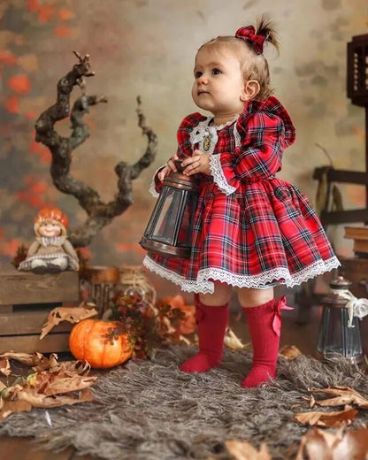 Christmas Dress Baby Girls Red Plaid Lace Ruffles Tutu Princess Party Dress Xmas Outfit Clothes