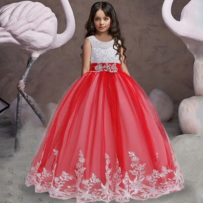 Christmas Girls Long Bridesmaid Dress Elegant Kids Clothes Children Wedding Formal Party Princess Evening 10 12 Years Vestidos