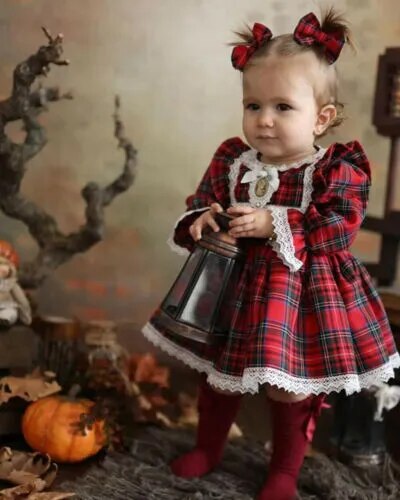 Christmas Dress Baby Girls Red Plaid Lace Ruffles Tutu Princess Party Dress Xmas Outfit Clothes