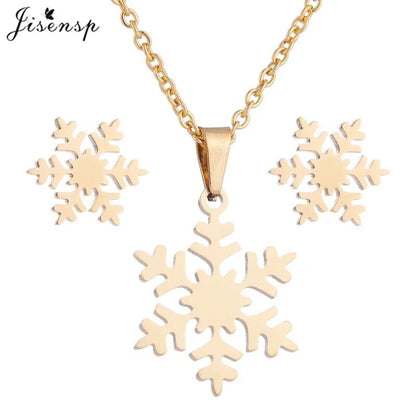 Jisensp New Snowflake Pendant Jewelry Necklace Trendy Stainless Steel Snow Flower Necklaces for Women Kids Christmas Gift