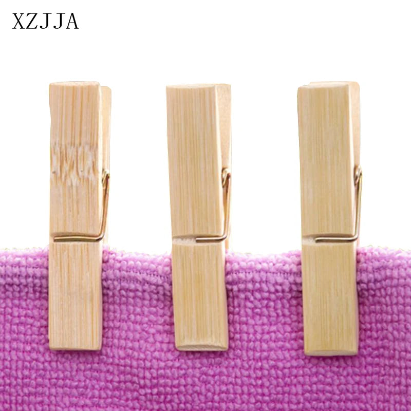 XZJJA 20Pcs Multi-fonction Bamboo Wood Laundry Clips Outdoor Towel Clamps Bedsheet Clothes Pegs Windproof Socks Wooden Pegs