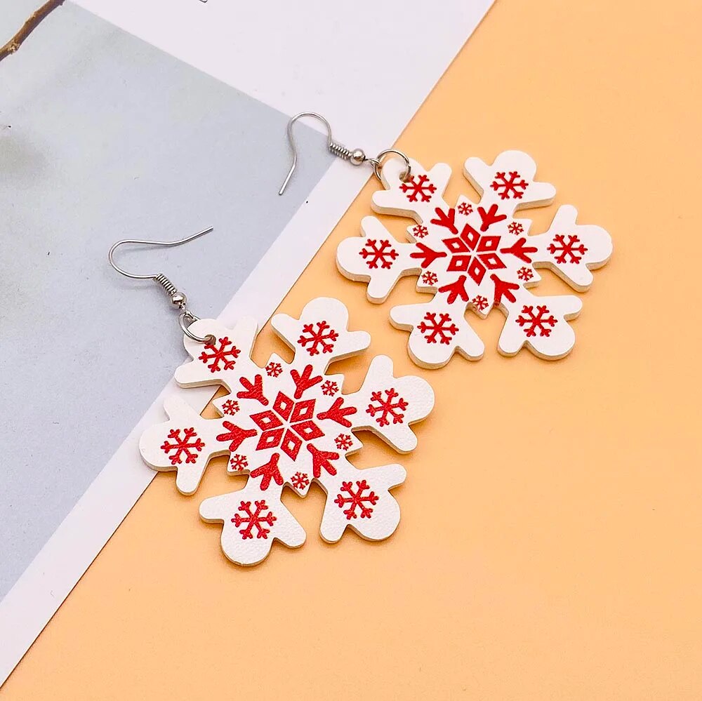 Christmas Stocking Snowflakes PU Faux Leather Earrings for Women Teardrop Drop Dangle Earrings  Fashion Jewelry Gifts