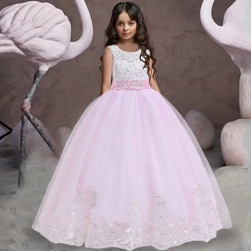 Christmas Girls Long Bridesmaid Dress Elegant Kids Clothes Children Wedding Formal Party Princess Evening 10 12 Years Vestidos