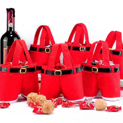 Christmas Gift Treat Candy Wine Bottle Holder Santa Claus Suspender Pants Trousers Decor Christmas Gift Bags Large Handbag Bag