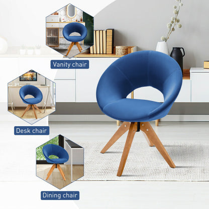 Swivel Accent Chair with Oversized Upholstered Seat for Home Office-Blue - Color: Blue