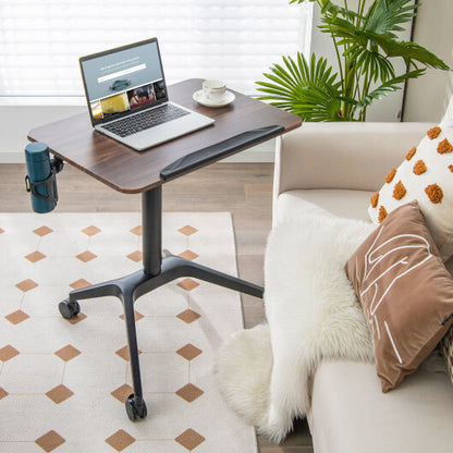 Pneumatic Standing Desk with Anti-fall Baffle and Cup Holder - Color: Brown