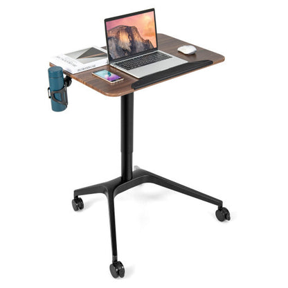 Pneumatic Standing Desk with Anti-fall Baffle and Cup Holder - Color: Brown