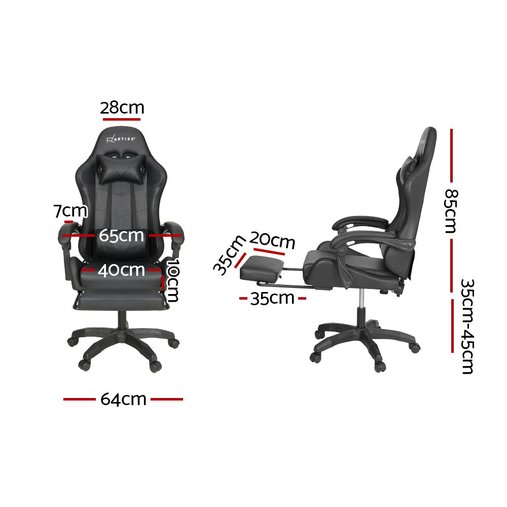 NNEDSZ 6 Point Massage Gaming Office Chair 7 LED Footrest Black-1