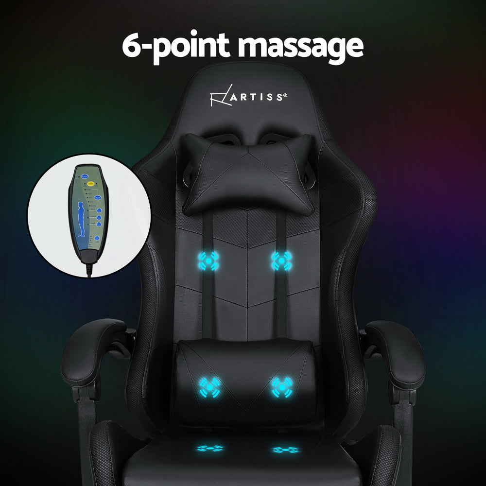 NNEDSZ 6 Point Massage Gaming Office Chair 7 LED Footrest Black-4