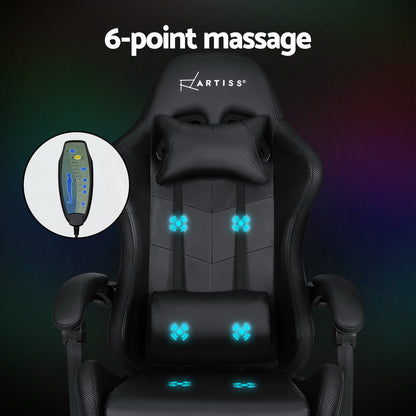 NNEDSZ 6 Point Massage Gaming Office Chair 7 LED Footrest Black-4