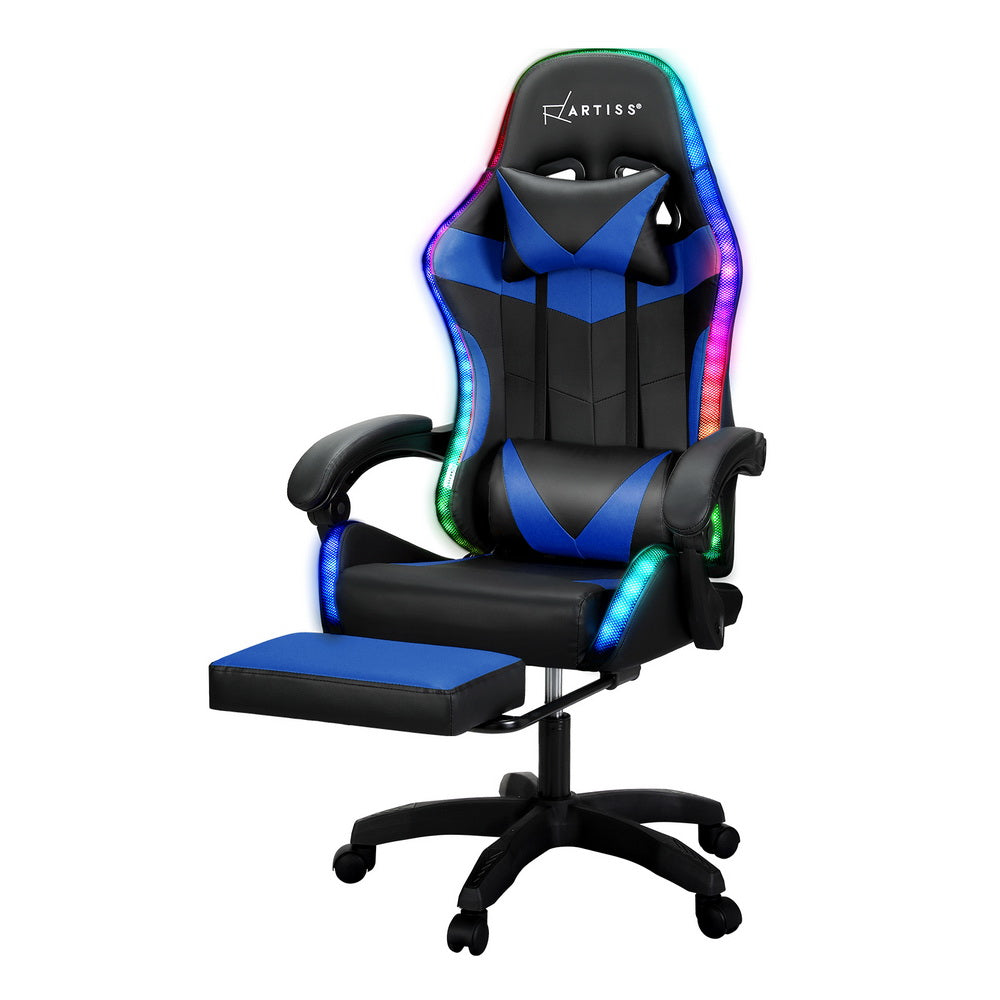 NNEDSZ 6 Point Massage Gaming Office Chair 7 LED Footrest Blue-0