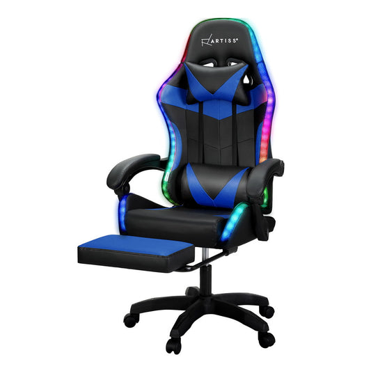 NNEDSZ 6 Point Massage Gaming Office Chair 7 LED Footrest Blue-0