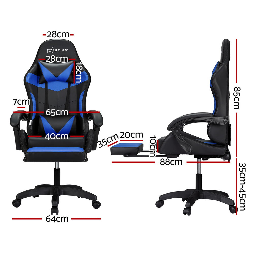 NNEDSZ 6 Point Massage Gaming Office Chair 7 LED Footrest Blue-1