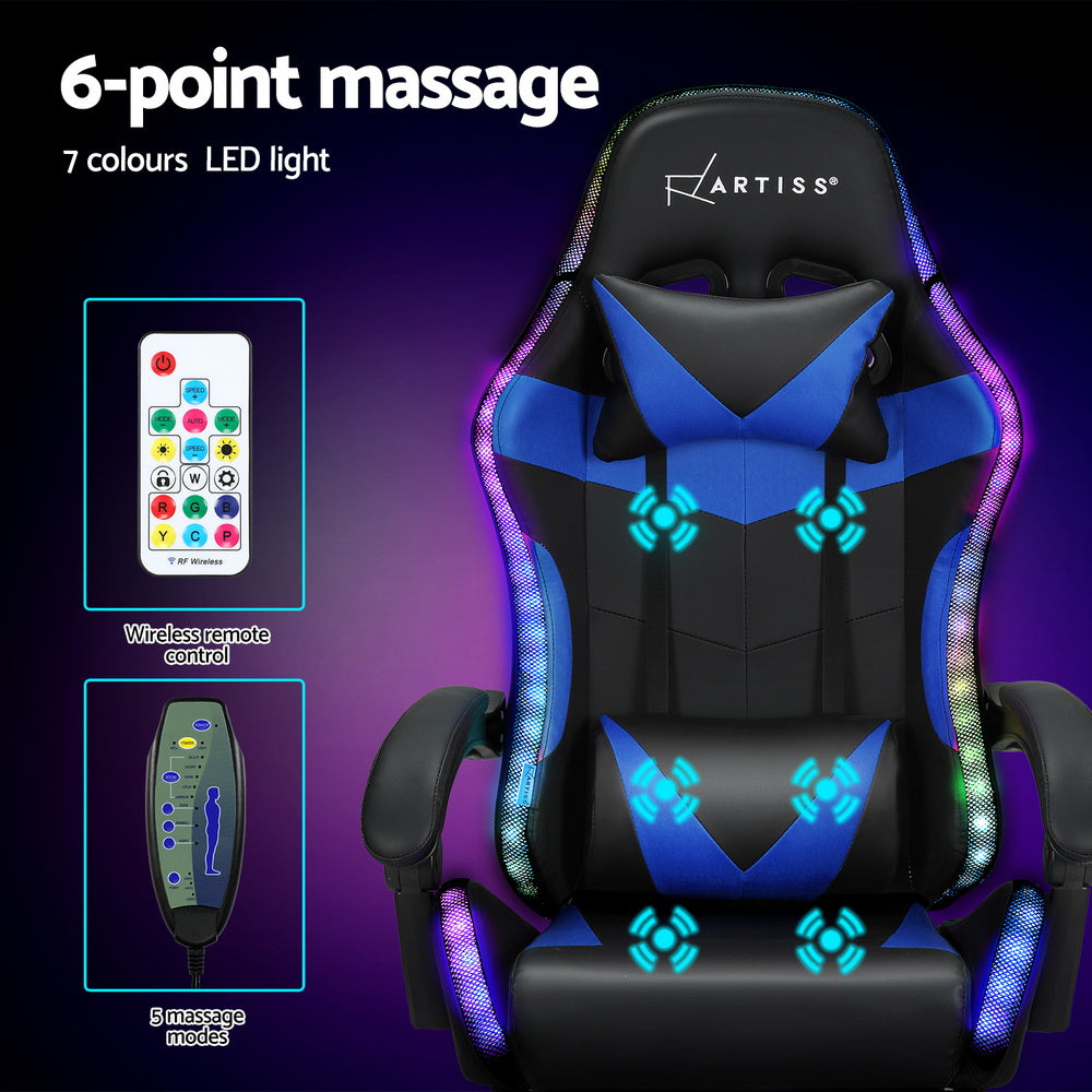 NNEDSZ 6 Point Massage Gaming Office Chair 7 LED Footrest Blue-3