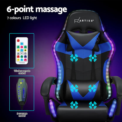 NNEDSZ 6 Point Massage Gaming Office Chair 7 LED Footrest Blue-3