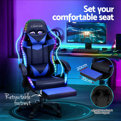 NNEDSZ 6 Point Massage Gaming Office Chair 7 LED Footrest Blue-4
