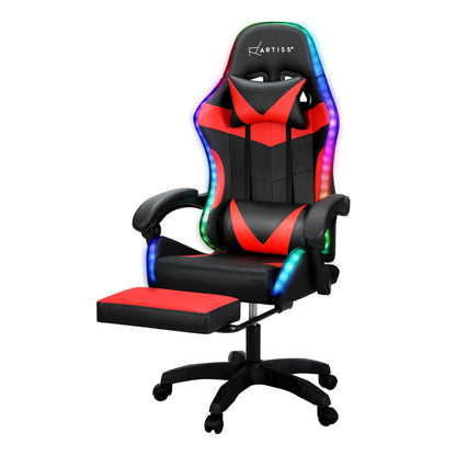 NNEDSZ 6 Point Massage Gaming Office Chair 7 LED Footrest Red-0