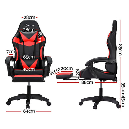 NNEDSZ 6 Point Massage Gaming Office Chair 7 LED Footrest Red-1