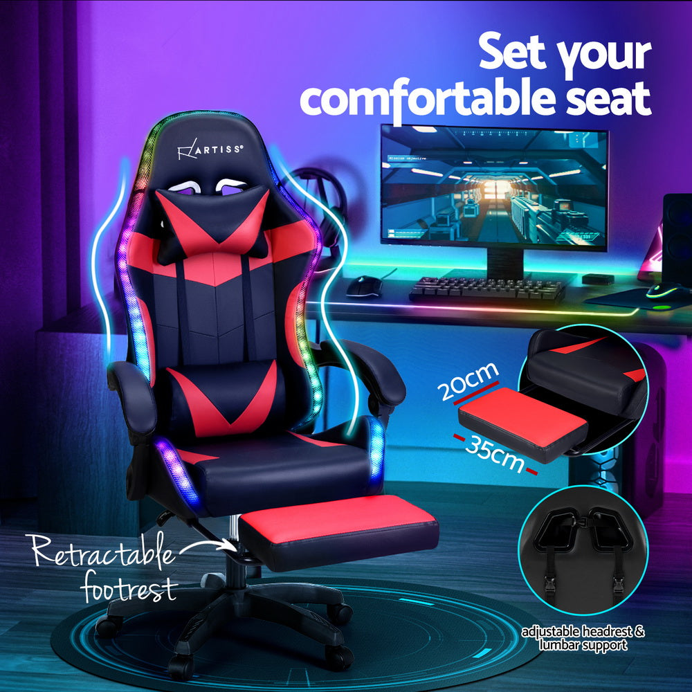 NNEDSZ 6 Point Massage Gaming Office Chair 7 LED Footrest Red-4