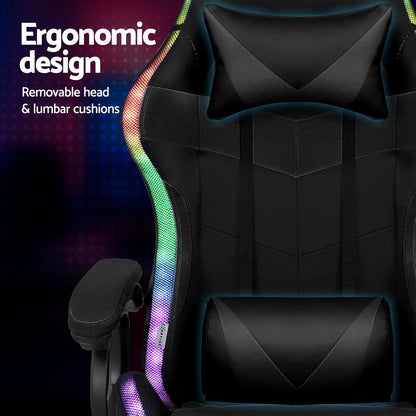 Artiss Gaming Office Chair 12 RGB LED Massage Computer Work Seat Footrest Black-3