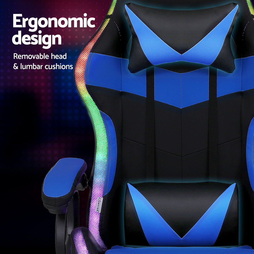 Artiss Gaming Office Chair 12 RGB LED Massage Computer Work Seat Footrest Blue-3