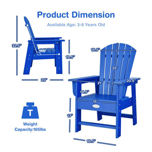 Patio Kids' Adirondack Chair with Ergonomic Backrest-Green