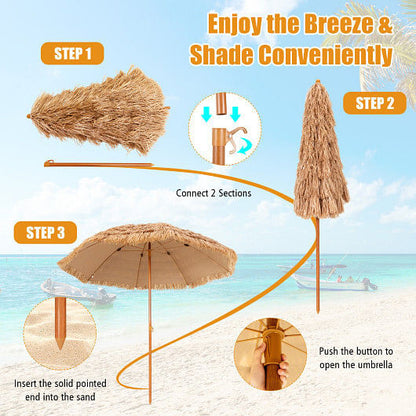 8 Feet Patio Thatched Tiki Umbrella Hawaiian Hula Beach Umbrella-3
