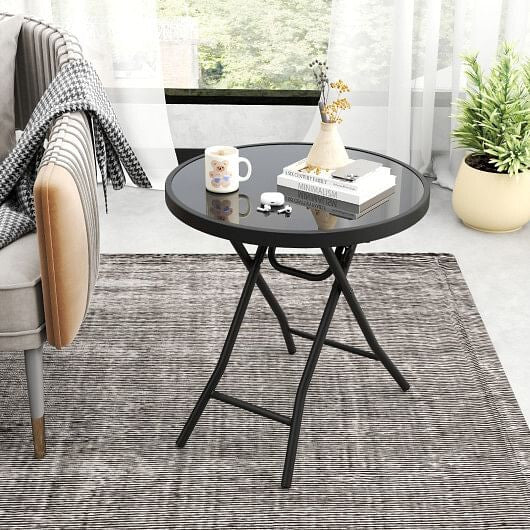 18 Inch Folding Side Table Patio Round Compact Coffee Table-Gray