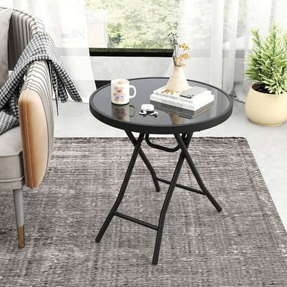 18 Inch Folding Side Table Patio Round Compact Coffee Table-Gray