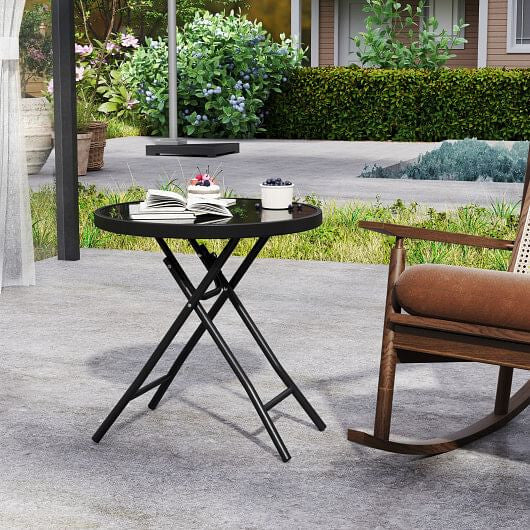 18 Inch Folding Side Table Patio Round Compact Coffee Table-Gray