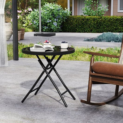 18 Inch Folding Side Table Patio Round Compact Coffee Table-Gray