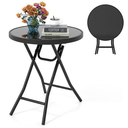 18 Inch Folding Side Table Patio Round Compact Coffee Table-Gray