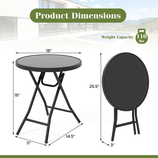 18 Inch Folding Side Table Patio Round Compact Coffee Table-Gray