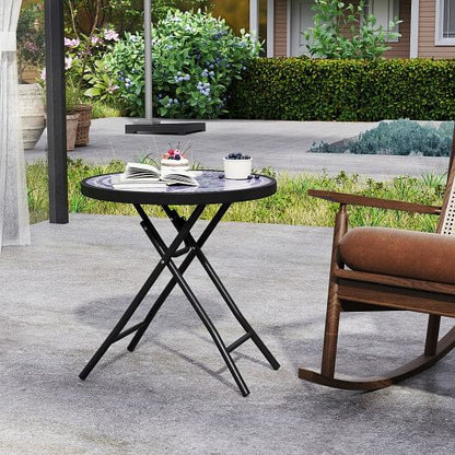 18 Inch Folding Side Table Patio Round Compact Coffee Table-Gray