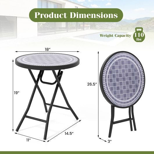 18 Inch Folding Side Table Patio Round Compact Coffee Table-Gray