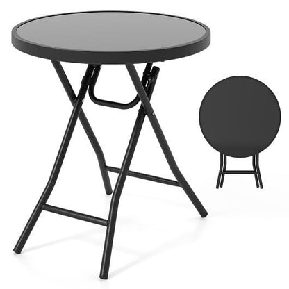 18 Inch Folding Side Table Patio Round Compact Coffee Table-Gray