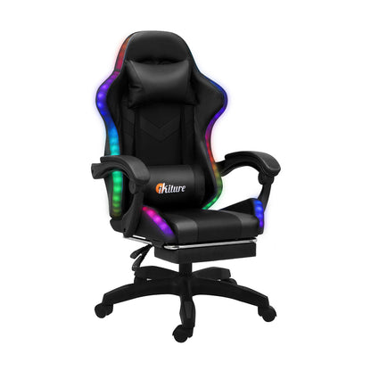 NNEED Racing Gaming Chair 7 RGB LED 8 Points Massage Black-0
