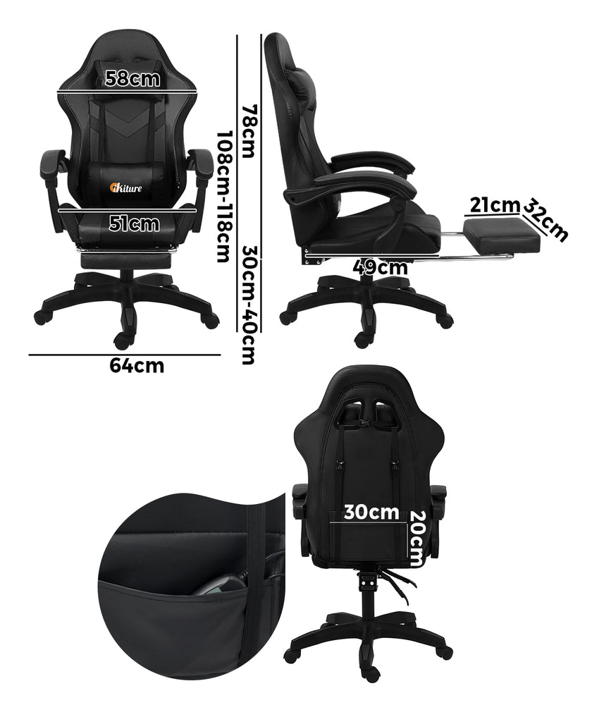 NNEED Racing Gaming Chair 7 RGB LED 8 Points Massage Black-3