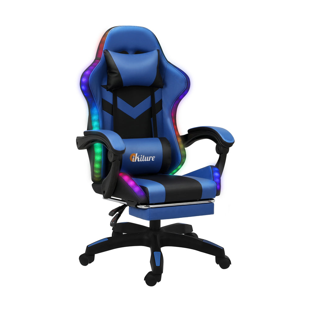 NNEED Racing Gaming Chair 7 RGB LED 8 Points Massage Black&Blue-0