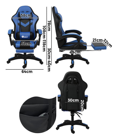 NNEED Racing Gaming Chair 7 RGB LED 8 Points Massage Black&Blue-1