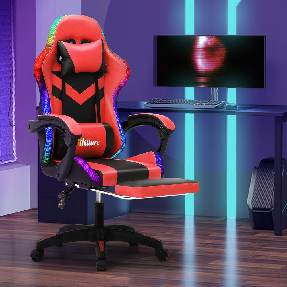 NNEED Racing Gaming Chair 7 RGB LED 8 Points Massage Black&Red-4