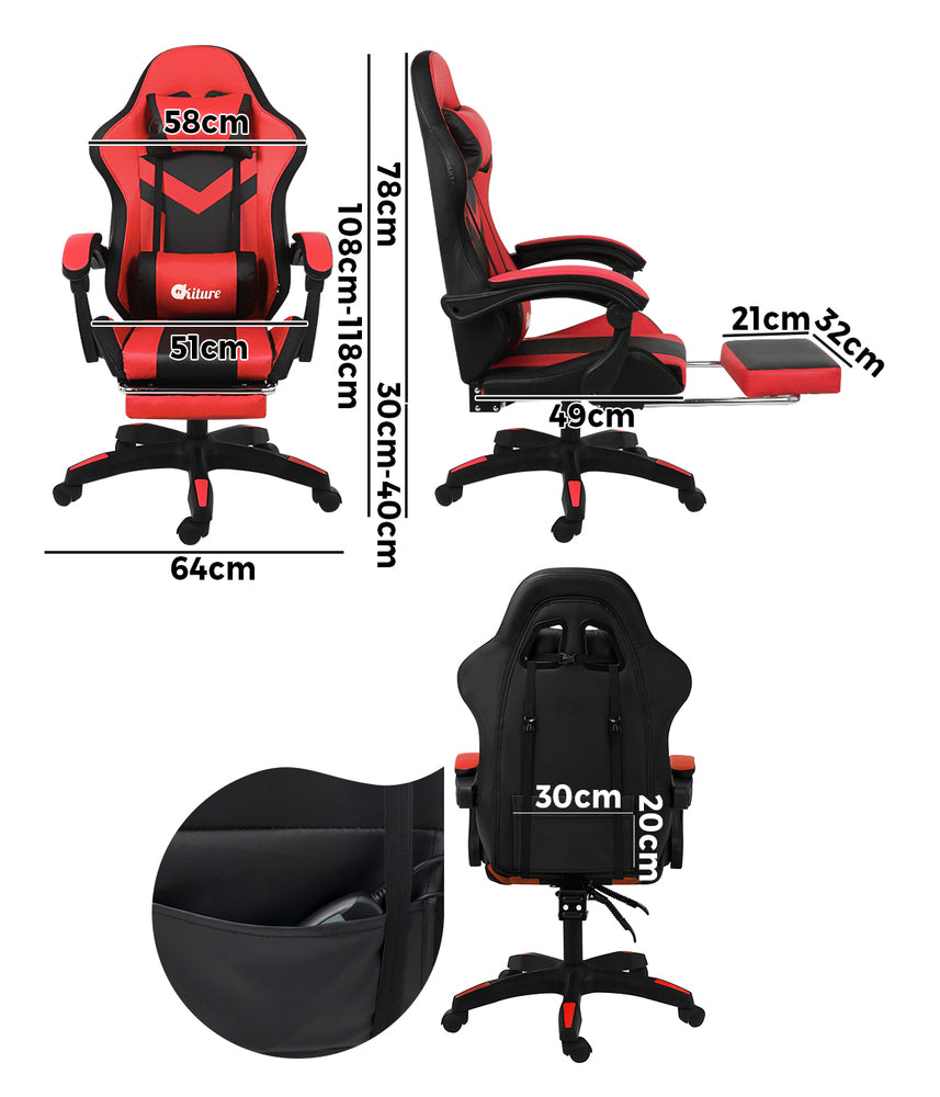 NNEED Racing Gaming Chair 7 RGB LED 8 Points Massage Black&Red-1