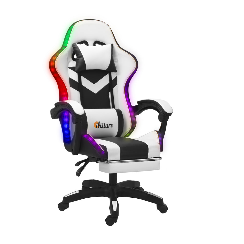 NNEED Racing Gaming Chair 7 RGB LED 8 Points Massage Black&White-0