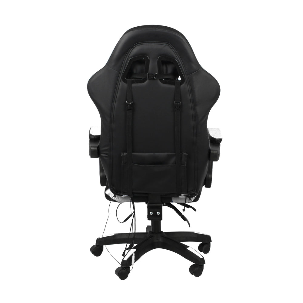 NNEED Racing Gaming Chair 7 RGB LED 8 Points Massage Black&White-4