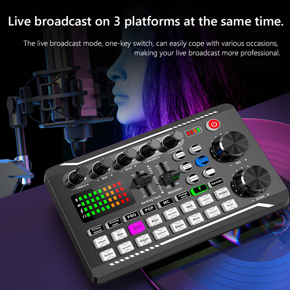 F998 Bluetooth-compatible Sound  Card  Mixer  Kit Studio Recording Phone Computer Live Audio Mixer Pc Voice Mixing Console Amplifier F998 black
