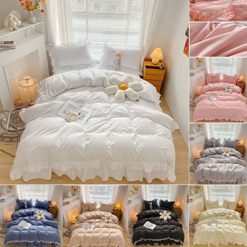 3/4PCS Bed Skirt Lace Ruffled Bed Skirt Couvre Lit Bedroom Bed Cover Bed Skirt Non-slip Mattress Cover Bedsheet Bedspread