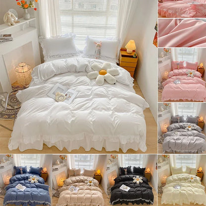 3/4PCS Bed Skirt Lace Ruffled Bed Skirt Couvre Lit Bedroom Bed Cover Bed Skirt Non-slip Mattress Cover Bedsheet Bedspread