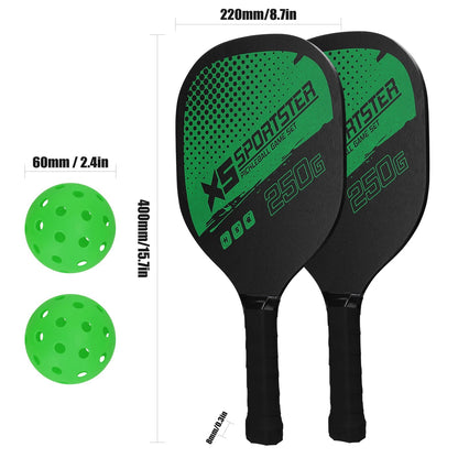 Pickleball Rackets Set Pickleball Paddle Set of 2 Rackets and 4 Pickleballs Balls Pickle-Ball Racquet w Balls Sports Accessory