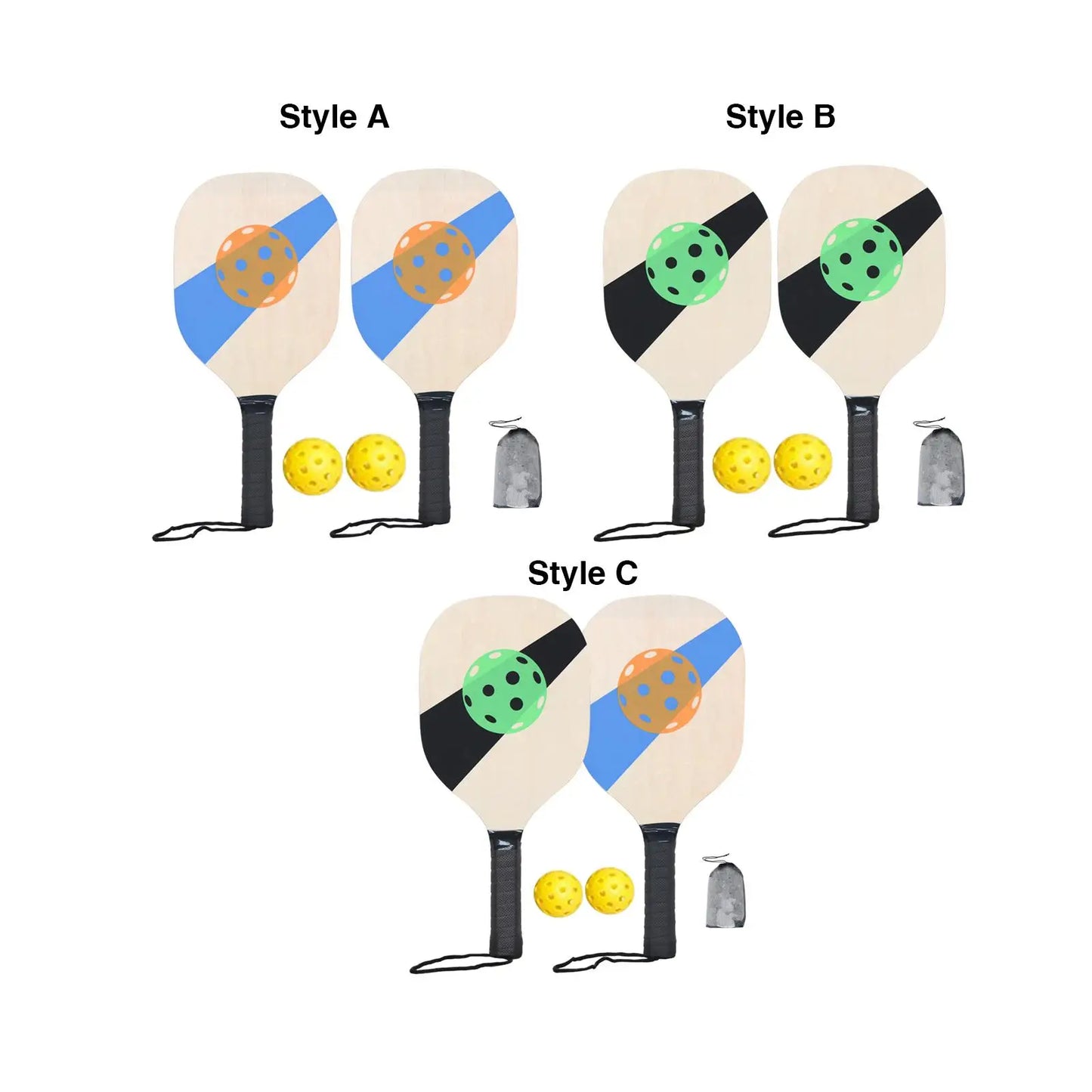 Pickleball Wood Paddle Set Beginner Racket Durable 2 Paddles 2 Pickle Balls