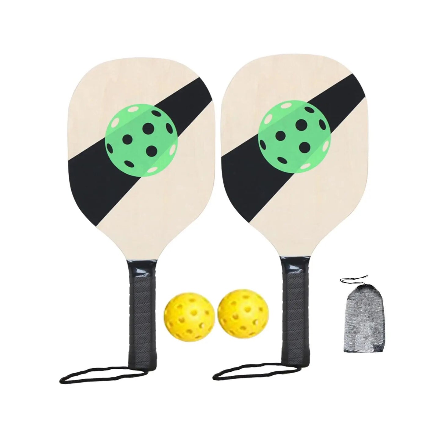 Pickleball Wood Paddle Set Beginner Racket Durable 2 Paddles 2 Pickle Balls